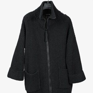 Annette Gortz Fall 2022 Lilit Black Chenille Chunky Zip Cardigan, Size M